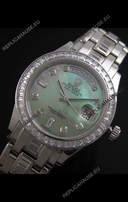 Rolex Oyster Perpetual Day Date Swiss Replica Watch in Green Mother of Pearl Dial 