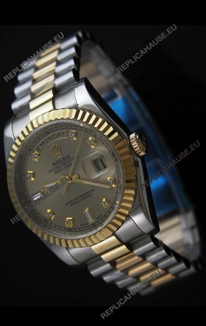 Rolex Day Date Just JapaneseÂ Replica Two Tone Gold Watch in Golden Dial