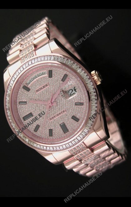 Rolex Day Date Swiss Automatic Rose Gold Watch in Diamond Bracelet