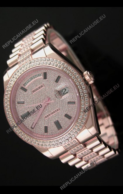 Rolex Day Date Japanese Automatic Rose Gold Watch in Ruby Stick Markers