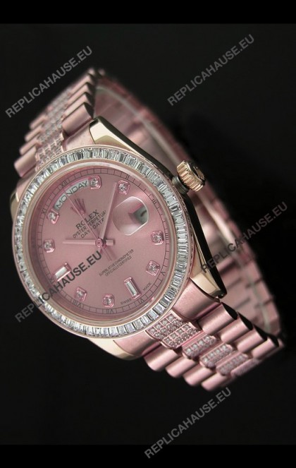 Rolex Oyster Perpetual Day Date Swiss Rose Gold Automatic Watch in Rose Gold Dial