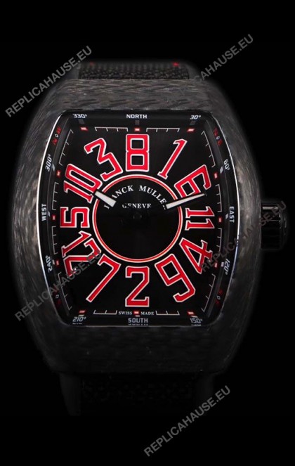 Franck Muller Vanguard Carbon Casing Red Indexes Swiss Watch