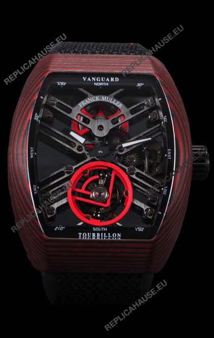 Franck Muller Vanguard Skeleton Tourbillon Red Carbon Swiss Replica Watch