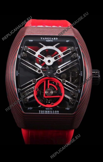 Franck Muller Vanguard Skeleton Tourbillon Red Carbon Swiss Replica Watch