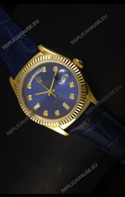 Rolex Day Date 36MM Yellow Gold Swiss Replica Watch - Dark Blue Dial