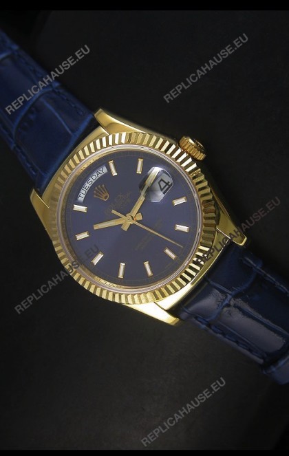 Rolex Day Date 36MM Yellow Gold Swiss Replica Watch - Dark Blue Dial