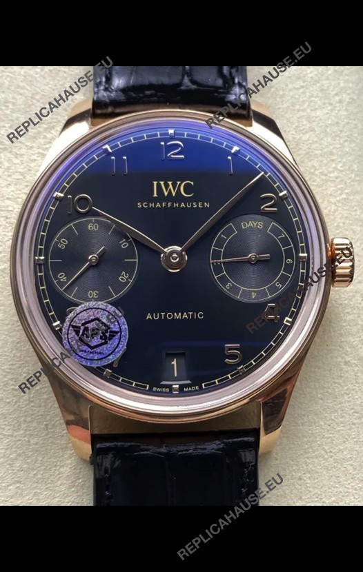 IWC Super Clone Portugieser Swiss 1:1 Mirror Replica Watch Rose Gold in Black Dial 