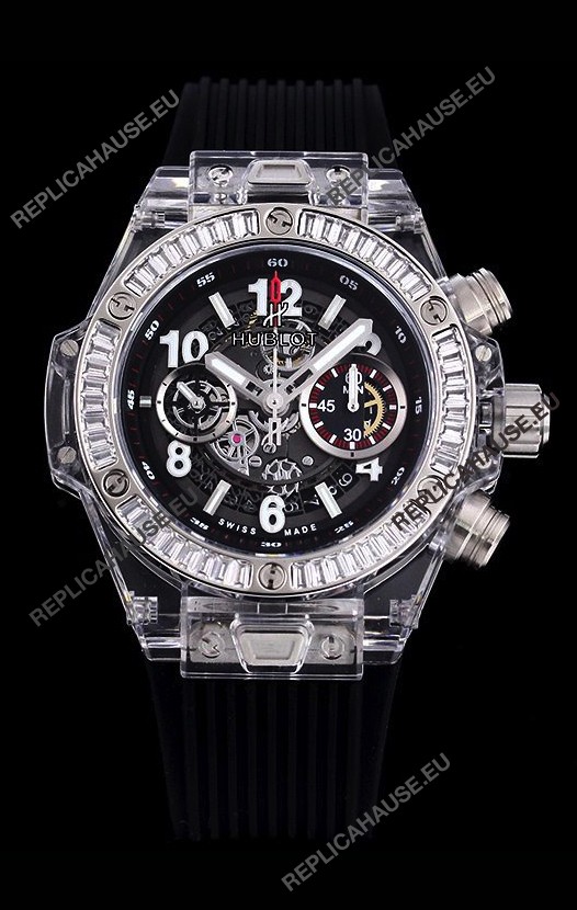 Hublot Big Bang Unico Plexiglass Casing 1:1 Mirror Edition Swiss Replica Watch Black Strap