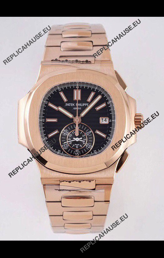 Patek Philippe Nautilus 5980/R Rose Gold 904L Steel Case in Black Dial - 1:1 Mirror Replica