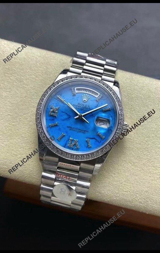 Rolex Day Date Turquoise Set 18K Stainless Steel Watch 36MM - 1:1 Mirror Replica Watch 