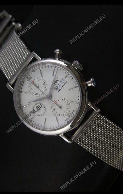 IWC Portofino Chronograph Swiss Watch in Mesh Strap White Dial 