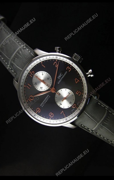 IWC Portuguese Chronograph Swiss Replica Watch in Steel Case - 1:1 Mirror Replica Edition