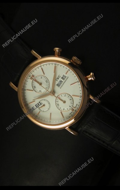 IWC Portofino Chronograph Swiss Watch in Rose Gold Case White Dial