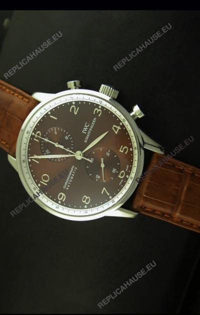 IWC Portuguese Chronograph Swiss Replica Watch in Steel Case - 1:1 Mirror Replica Edition
