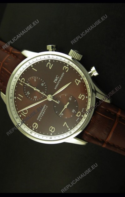 IWC Portuguese Chronograph Swiss Replica Watch in Steel Case - 1:1 Mirror Replica Edition