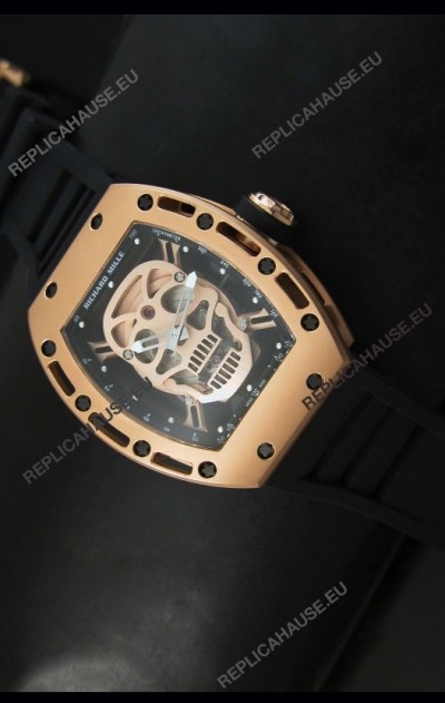 Richard Mille RM052 Skull Tourbillon Swiss Replica Watch in Pink Gold Casing