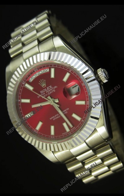 Rolex Day Date II 41MM Swiss Replica Watch - Red Dial - 1:1 Mirror Replica Watch 
