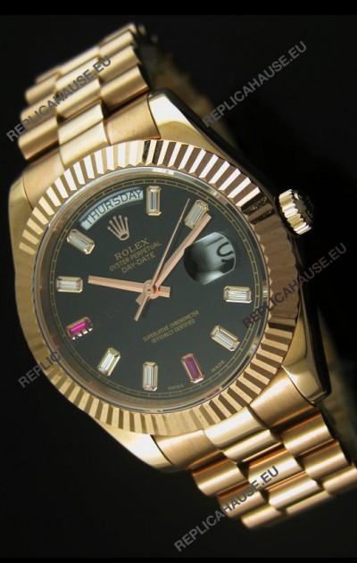 Rolex Day Date II 41MM Swiss Replica Watch - Black Dial - 1:1 Mirror Replica Watch 