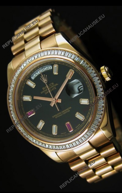 Rolex Day Date II 41MM Swiss Replica Watch - Black Dial - 1:1 Mirror Replica Watch 