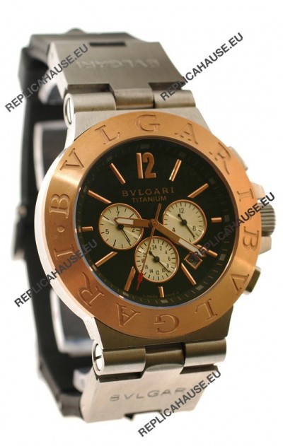 Bvlgari Diagono Mens Scuba japanese Replica Watch in Black Dial