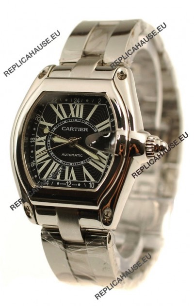 Cartier Roadster Swiss Replica GMT Watch in Black Dial