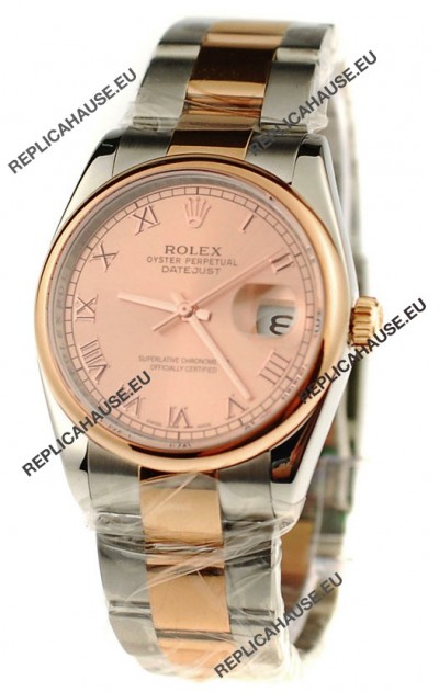 Rolex Day Date Two Tone Swiss Watch in Pink Gold Dial