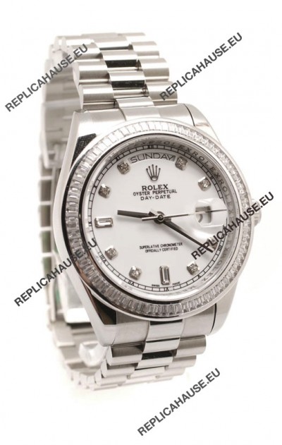 Rolex Day Date Silver Swiss Mens Watch