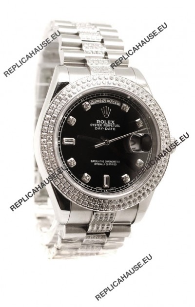 Rolex Day Date Silver Japanese Mens Watch