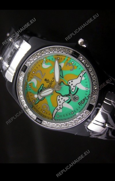Corum Imitation Ceramics Japanese Replica Watch in Light Green & Yellow Dial