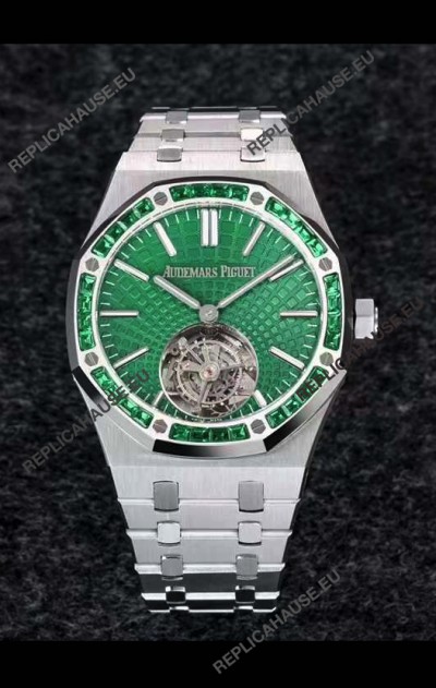 Audemars Piguet Royal Oak Flying Tourbillon 41mm Green Dial in 904L Casing - Green Tapisserie Dial