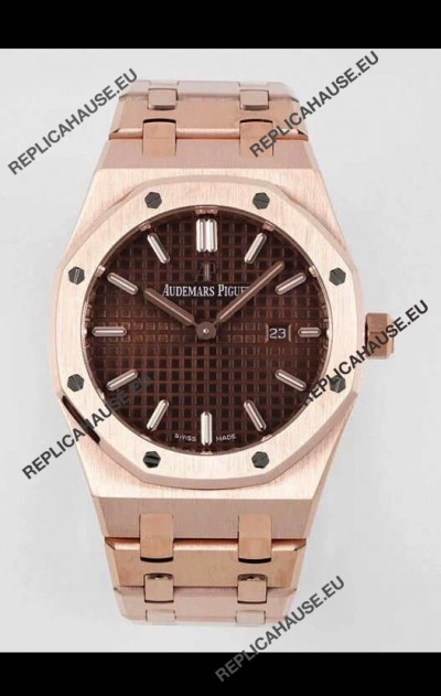 Audemars Piguet Royal Oak 33MM Rose Gold Brown Dial 1:1 Mirror Replica Watch