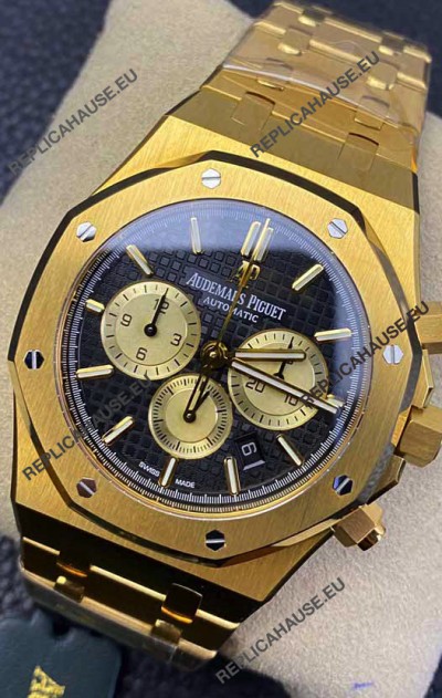 Audemars Piguet Royal Oak Chronograph Yellow Gold Black Dial Steel Strap Swiss Replica Watch