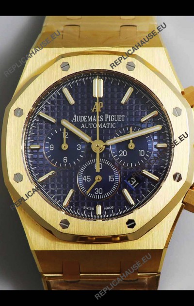 Audemars Piguet Royal Oak Chronograph Yellow Gold Blue Dial Steel Strap Swiss Replica Watch