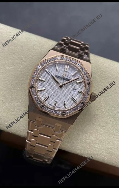 Audemars Piguet Royal Oak 33MM 904L Rose Gold White Dial 1:1 Mirror Replica Watch