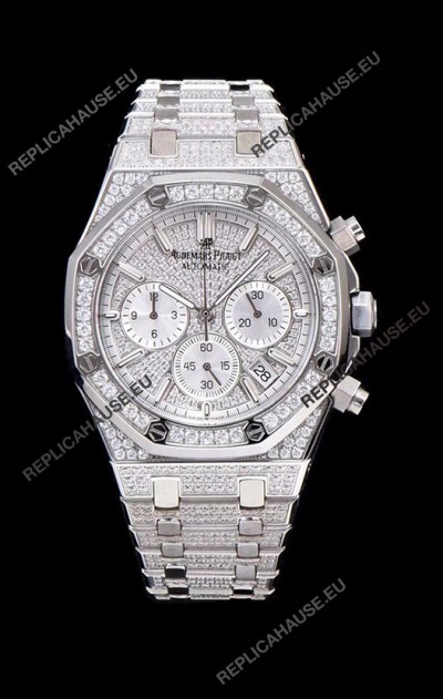 Audemars Piguet Royal Oak Chronograph 41MM Swiss Quartz Watch with Diamonds Embedded Casing in Steel Casing