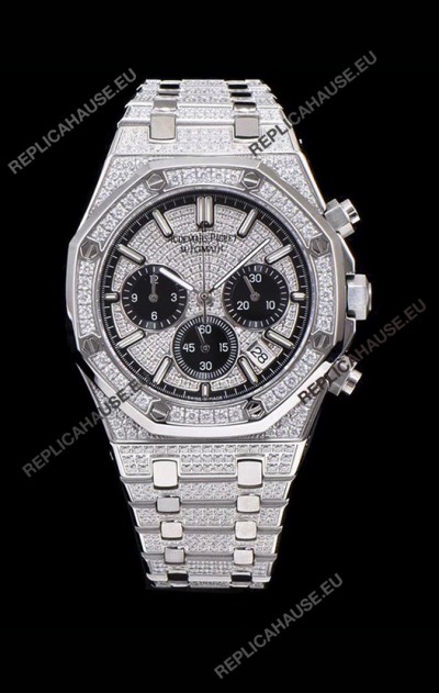 Audemars Piguet Royal Oak Chronograph 41MM Swiss Quartz Watch with Diamonds Embedded Casing in Steel Casing
