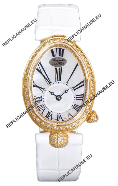 Breguet Reine De Naples Ladies Yellow Gold White Leather Swiss 1:1 Edition Replica Watch