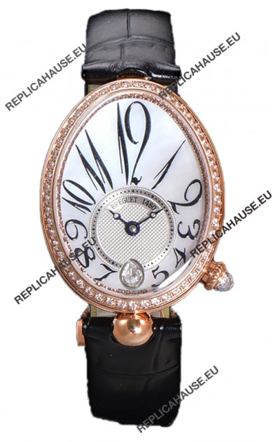 Breguet Reine De Naples Ladies Rose Gold Black Leather Swiss 1:1 Edition Replica Watch
