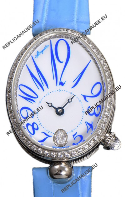 Breguet Reine De Naples Ladies Stainless Steel Blue Leather Swiss 1:1 Edition Replica Watch