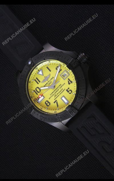 Breitling Avenger Blacksteel DLC Coated Swiss Replica Watch in Yellow Dial