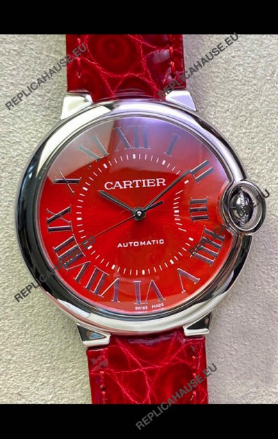 Ballon De Cartier Swiss Automatic 1:1 Mirror Quality 36MM in Stainless Steel Red Dial 