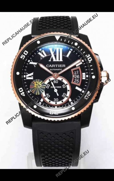 Calibre De Cartier Watch 42MM Blue Dial PVD Coated Case - 1:1 Mirror Replica Watch