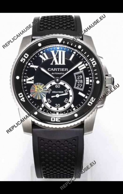 Calibre De Cartier Watch 42MM Black Dial Steel Case - 1:1 Mirror Replica Watch