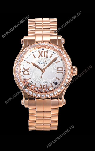 Chopard Happy Sport 1:1 Mirror Swiss Automatic Replica Watch 36MM in Rose Gold Casing White Dial