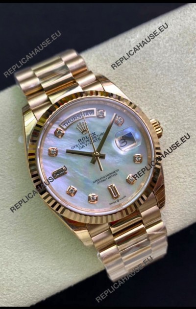 Rolex Day Date 36MM Rose Gold in White Mother of Pearl Dial 1:1 Mirror Replica Watch