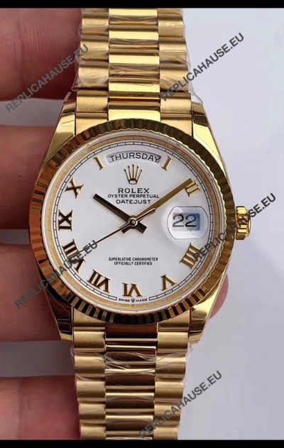 Rolex Day Date 36MM Yellow Gold M128238 in White Arabic Dial 1:1 Mirror Replica Watch