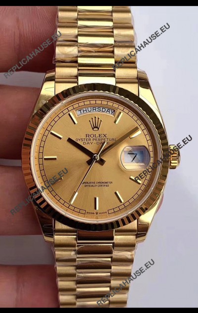 Rolex Day Date 36MM Yellow Gold M128238-0045 in Gold Dial 1:1 Mirror Replica Watch