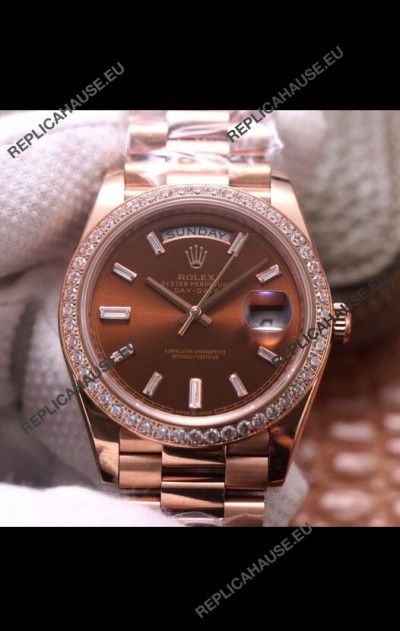 Rolex Day Date Presidential 904L Steel Rose Gold 40MM - Brown Dial 1:1 Mirror Quality Watch