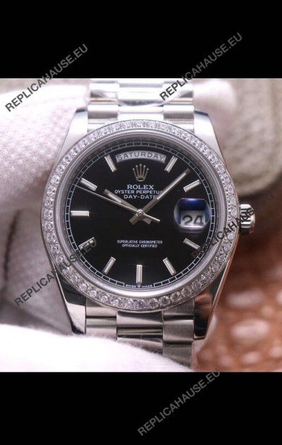 Rolex Day Date Presidential 904L Steel 40MM - Black Dial 1:1 Mirror Quality Watch