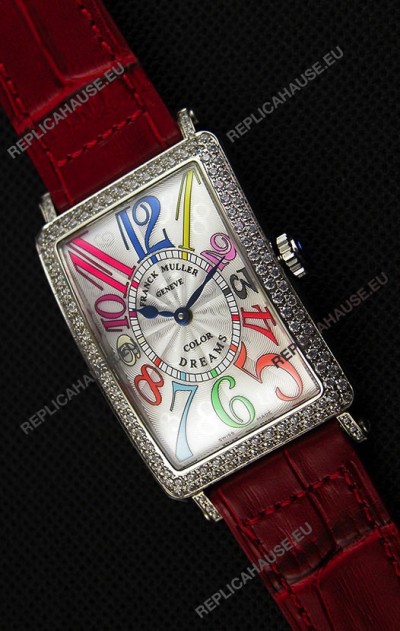 Franck Muller Long Island Color Dreams Ladies Swiss Replica Watch - Red Strap